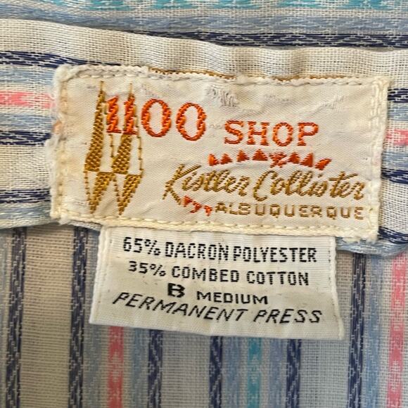 RARE Vintage M green pink white long sleeve button down blouse stripe pastel - Picture 4 of 7